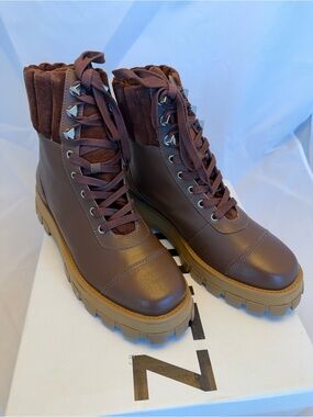 NWT Schutz Sutton Leather Lace-Up Hiker Boots - Walnut Brown, Size 9B w/Box